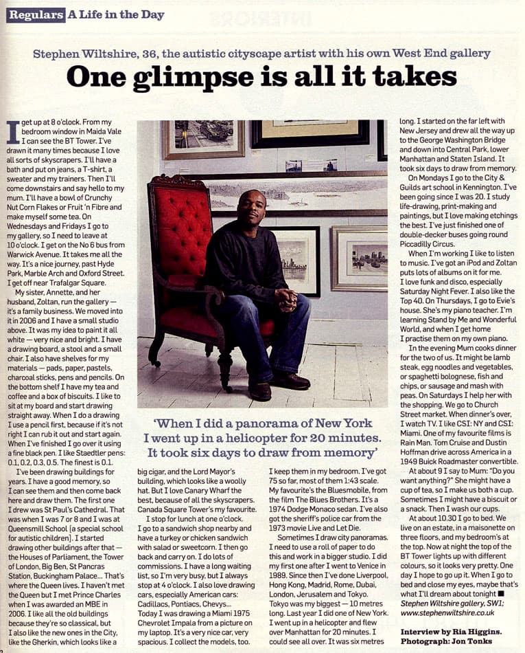 A Life In Day Stephen Wiltshire Sunday Times