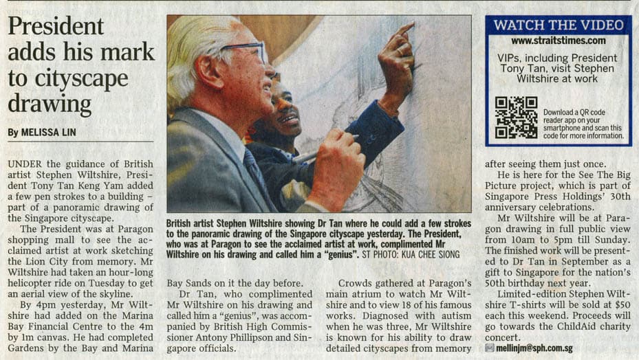 President Adds His Mark To Cityscape Drawing